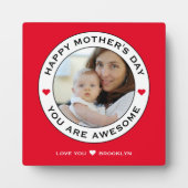 ハッピーマザーズ日写真文字ハート赤白黒白 フォトプラーク (正面)