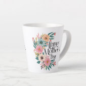 ハッピーマザーズ日右サイド花ピーチピンクCr カフェラテマグ (右アングル)