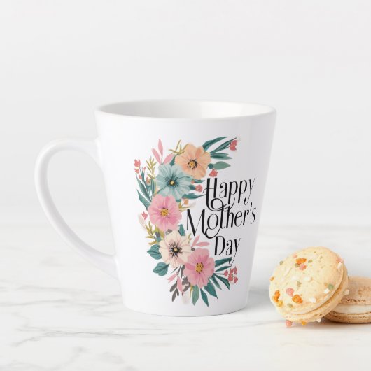 ハッピーマザーズ日右サイド花ピーチピンクCr カフェラテマグ (インサイチュ)