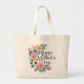ハッピーマザーズ日右サイド花ピーチピンクCr ラージトートバッグ (正面)