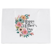 ハッピーマザーズ日右サイド花ピーチピンクCr ラージペーパーバッグ (正面)