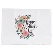 ハッピーマザーズ日右サイド花ピーチピンクCr ラージペーパーバッグ (裏面)