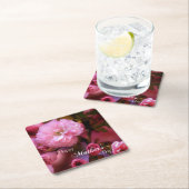 ハッピーマザーズ日春ピンクさくらんぼの花 スクエアペーパーコースター (インサイチュ)