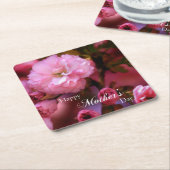 ハッピーマザーズ日春ピンクさくらんぼの花 スクエアペーパーコースター (アングル)