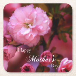 ハッピーマザーズ日春ピンクさくらんぼの花 スクエアペーパーコースター