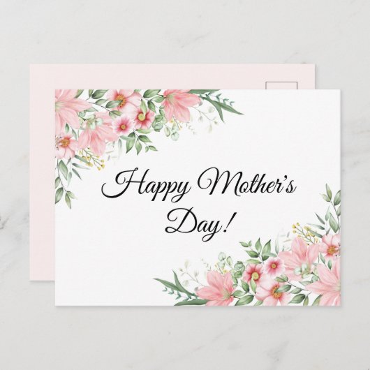 ハッピーマザーズ日水彩ピンクフローラクラシック ポストカード (正面/裏面)