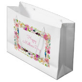 ハッピーマザーズ日水彩フローラピンクホワイト ラージペーパーバッグ (正面アングル)