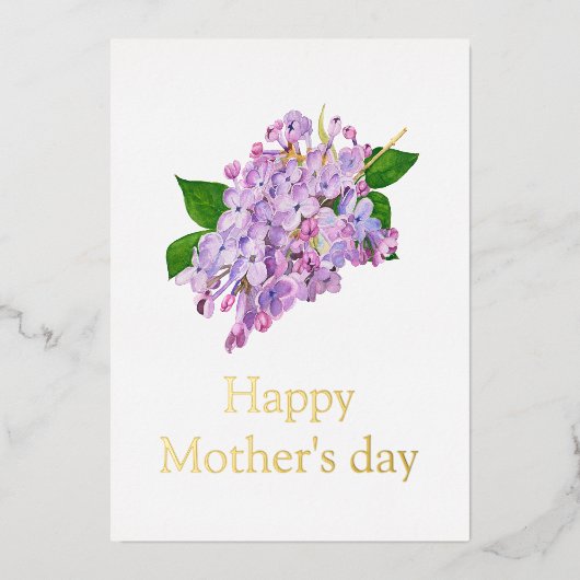 ハッピーマザーズ日薄紫フラワーフォイルホリデーカード 箔シーズンカード (正面)