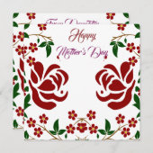 ハッピーマザーズ日赤いバラフローラ緑の葉 シーズンカード (正面/裏面)