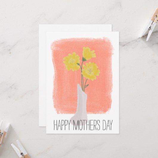 ハッピーマザーズ日黄色花模様ブラシ脳卒中 カード (正面/裏面インサイチュ)