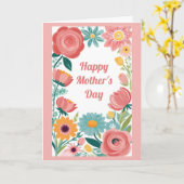 ハッピーマザーズ・デイかわいいピンクのフローラ カード (黄色い花)