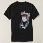ハッピーマザーデイかわいい猫と花猫ママーG Tシャツ (デザイン正面)