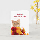 ハッピーマザーデイかわいい猫グリーティングカード カード (黄色い花)