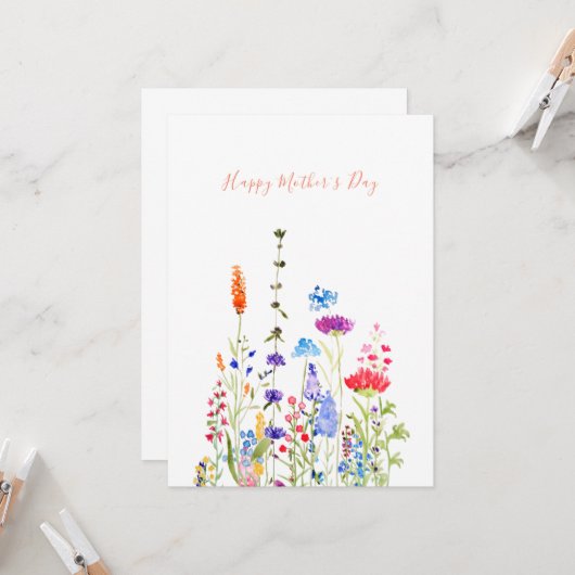 ハッピーマザーデイカラフルワイルドフラワーカード 招待状 (正面/裏面インサイチュ)