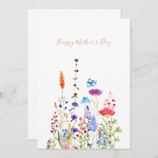 ハッピーマザーデイカラフルワイルドフラワーカード 招待状 (正面/裏面)