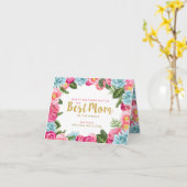 ハッピーマザーデイピンク&ブルーフラワーフレーム カード (黄色い花)