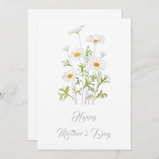 ハッピーマザーデイホワイトデイジーフラワーカード 招待状 (正面/裏面)