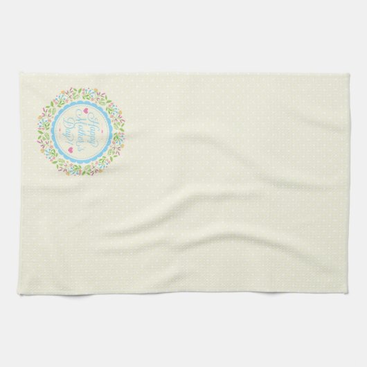 ハッピーマザーデイ文字&カラフルフローラリース キッチンタオル (横)