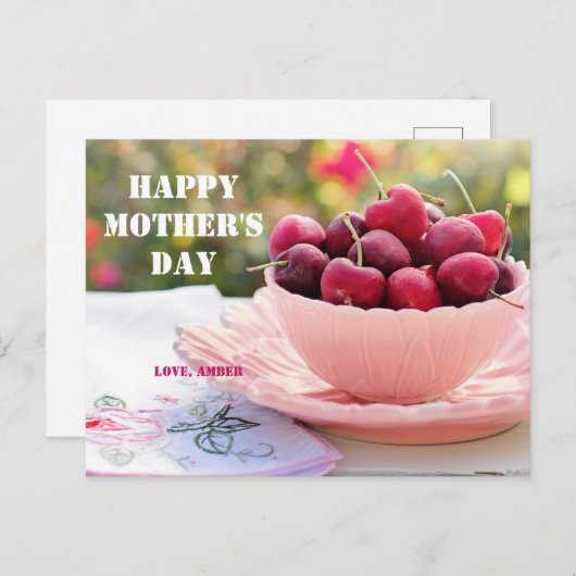 ハッピーマザーデーかわいらしさくらんぼフルーツママ ポストカード (正面/裏面)
