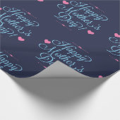 ハッピーマザーデーエレガントタイポグラフィブルー&ピンク ラッピングペーパー (角)