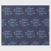 ハッピーマザーデーエレガントタイポグラフィブルー&ピンク ラッピングペーパー (フラット)