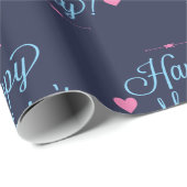 ハッピーマザーデーエレガントタイポグラフィブルー&ピンク ラッピングペーパー (ロールコーナー)