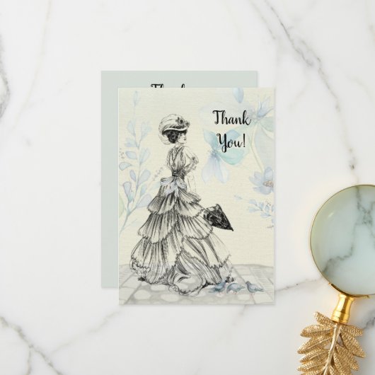 ハッピーマザーデー女ビクトリアンパラソル・バード サンキューカード (正面/裏面インサイチュ)