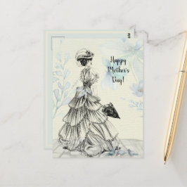 ハッピーマザーデー女ビクトリアンパラソル・バード ポストカード