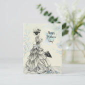 ハッピーマザーデー女ビクトリアンパラソル・バード ポストカード (スタンド正面)