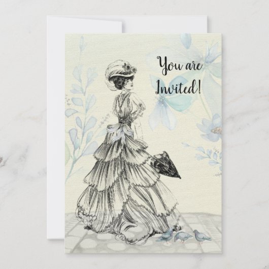 ハッピーマザーデー女ビクトリアンパラソル・バード 招待状 (正面)