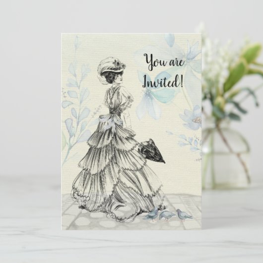 ハッピーマザーデー女ビクトリアンパラソル・バード 招待状 (スタンド正面)