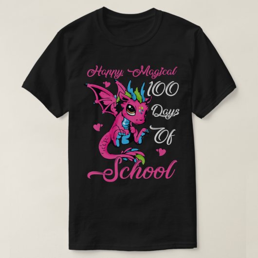 ハッピーマジカル100日のスクールドラゴンおもしろいラブ Tシャツ (デザイン正面)