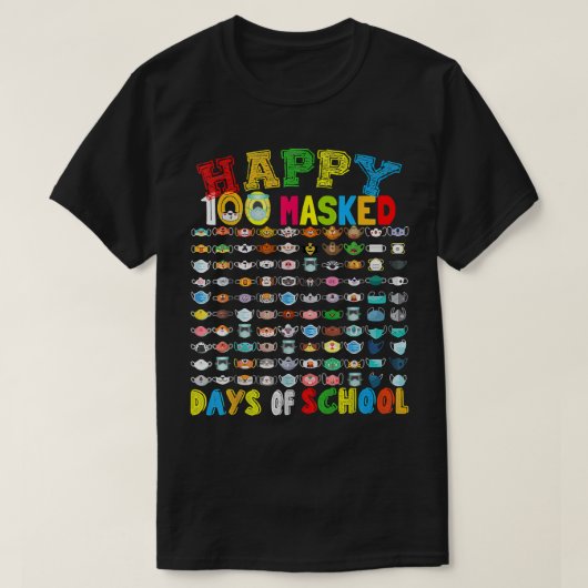 ハッピーマスク100学校仮面100面21おもしろい日 Tシャツ (デザイン正面)