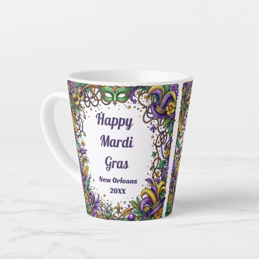 ハッピーマパーソナライズされたルディグラスコーヒーマグ カフェラテマグ (左アングル)