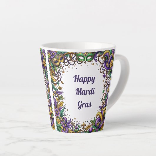 ハッピーマパーソナライズされたルディグラスコーヒーマグ カフェラテマグ (右アングル)