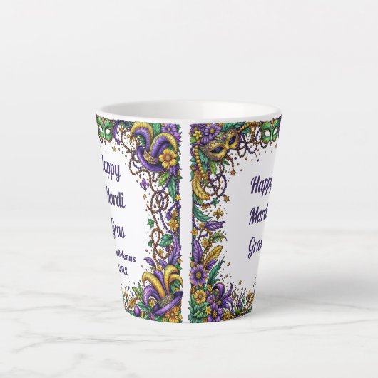 ハッピーマパーソナライズされたルディグラスコーヒーマグ カフェラテマグ (正面)