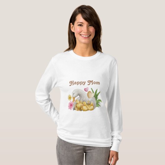 ハッピーママとベビー水彩可愛い Tシャツ (正面フル)