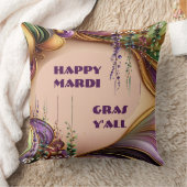 ハッピーマルディグラスイーオールパープルグリーン金ゴールドカラー クッション (ブランケット)