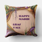 ハッピーマルディグラスイーオールパープルグリーン金ゴールドカラー クッション (裏面)