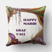 ハッピーマルディグラスイーオールパープルグリーン金ゴールドカラー クッション (裏面)