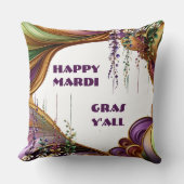 ハッピーマルディグラスイーオールパープルグリーン金ゴールドカラー クッション (正面)