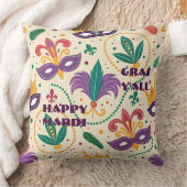 ハッピーマルディグラスオールマスク(紋章の)フラ・ダ・リビーズ クッション (ブランケット)