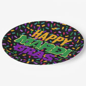 ハッピーマルディグラスコンフェットブラック ペーパープレート (アングル)