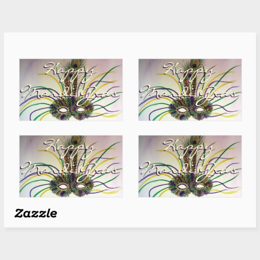 ハッピーマルディグラスビーズがフェザーマスクステッカーをスロー 長方形シール (シート)