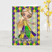 ハッピーマルディグラパーティーガールグリーティングカード カード (黄色い花)