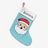 ハッピーマンガサンタクロースが青に向かう スモールクリスマスストッキング (正面 (吊り時))