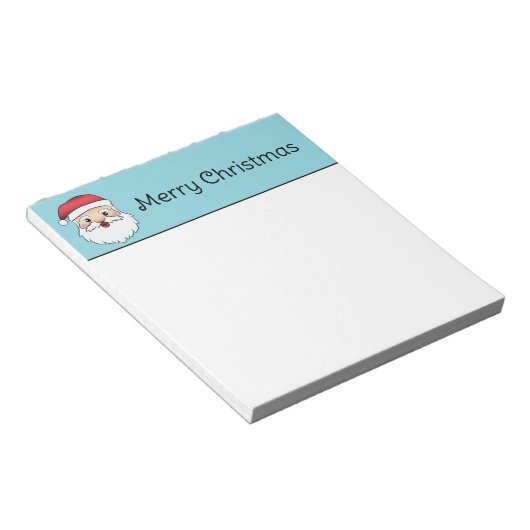 ハッピーマンガサンタクロース頭オンブルーと文字 ノートパッド (アングル)