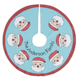 ハッピーマンガサンタクロース頭オンブルーと文字 ブラッシュドポリエステルツリースカート