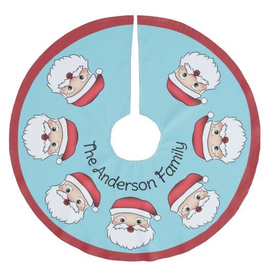 ハッピーマンガサンタクロース頭オンブルーと文字 ブラッシュドポリエステルツリースカート (正面)