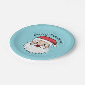 ハッピーマンガサンタクロース頭オンブルーと文字 ペーパープレート (アングル)